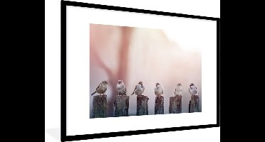 PosterMonkey - Poster - Fotolijst - Vogel - Mus - Paal - Lucht - 90x60 cm - Poster vogels - Foto in lijst - Poster natuur - Poster in lijst - Woonkamer - Kader