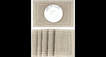 Placemat, beige, afwasbaar, 6-delige set, pvc, slijtvast, antislip, voor keuken, thuis, restaurant, eettafel, 45 x 30 cm
