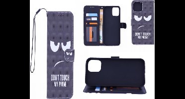 LuxeBass Boekhoesje met print geschikt voor Xiaomi Mi 11 Lite - Don't Touch My Phone 3D - telefoonhoes - gsm hoes - telefoonhoesjes
