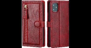 iPhone 12 Pro Max Book case met ritssluiting van LuxeBass - Flipcover - Magnetisch - 5 kaarten houder - Rood - telefoonhoes - gsm hoes - telefoonhoesjes