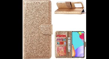 LuxeBass gouden book case voor Samsung Galaxy A52 | kunstleren portemonnee hoesje | 3 pasvakjes | volledige bescherming | valbestendig tot 1m