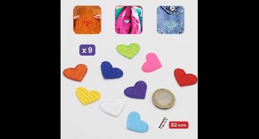 Set van 9 HARTJES PATCHES/ETIKETTEN om op te STRIJKEN, Lengte 22MM, HOTFIX