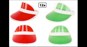 12x Zonneklep transparant rood en groen - sport en spel carnaval zon hoed strand hawai tropical thema grappig en fout