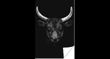 Poster Dieren - Stier - Zwart - Wit - Portret - 20x30 cm