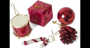 Gerim kerststukje decoratie ornamenten - 20x st- rood - kunststof 5 cm