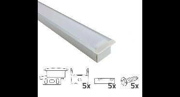 Led strip profiel inbouw 2M – 20mm hoog – incl. afdekkap - Led profiel inbouw - Wit