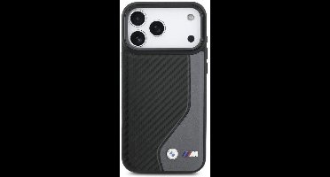 BMW - hoesje voor iPhone 17 Pro Max - MagSafe Matte Carbon Fiber Metal Propeller Logo - zwart