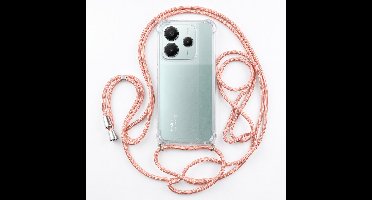 Geschikt voor Xiaomi Redmi Note 14 5G Hoesje met Koord - Transparant - Verstelbaar Nekkoord - Schokbestendig - Rosegoud