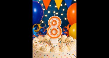 Verjaardagstaart kaarsje – Cijfer 8 - Cijferkaars met stippen - oranje - Happy Birthday kaars – verjaardags kaars – gekleurde kaarsje – taartdecoratie – feest - taartversiering – feestartikel – verjaardagscadeau - taartaccesoires