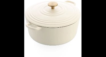 BK Bourgogne Braadpan Gietijzer 28cm/6.7l - inductie braadpan - gietijzeren braadpan - ovenbestendig tot 230 graden - deksel met druipringen - wit geëmailleerde binnenkant - Cream White