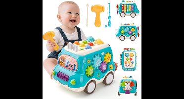 Multifunctionele activiteitenbus voor baby's, speelgoed met cartoonkonijn, 'whack-a-mole'-spel en visspel, pianotoetsen, muziekinstrument, sensorisch speelgoed voor kinderen van 1, 2, 3, 4 en 5 jaar.