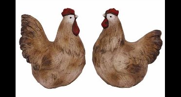 Beeld Ass2 Chicken-rooster Bruin 12,7x9, 2xh15,2cm Andere Dolomiet