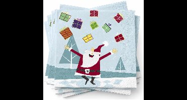 Duni kerst thema servetten - 40x st - 33 x 33 cm - lichtblauw met kerstman