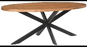 Meubelplaats ovale mango Eettafel met spinpoot industrieel design 240x110 cm - Zwarte Metalen Matrixpoot - mangohout ovaal