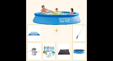 Intex Rond Opblaasbaar Easy Set Zwembad - 305 x 61 cm - Blauw - Inclusief Pomp - Onderhoudspakket - Solar Mat - Afdekzeil - Grondzeil - Stofzuiger - 7-delig