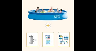 Intex Rond Opblaasbaar Easy Set Zwembad - 457 x 84 cm - Blauw - Inclusief Pomp - Filter - Onderhoudspakket - 4-delig