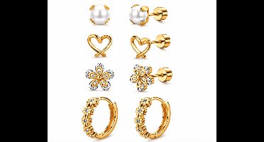 Oorbellen set - Goudkleurig - roestvrij staal - Sieraden - Oren - Vrouwen- verjaardag cadeau - cadeau - Schattige Oorbellen