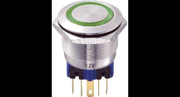 TRU COMPONENTS 701977 GQ22-11E/G/12V Vandalismebestendige druktoets 250 V/AC 5 A 1x aan/(aan) Moment Groen IP65 1 stuk(
