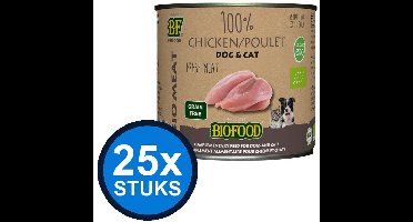 25x Biofood - Organic hond&kat 100% kippenvlees blik 200gr - Hondenvoer Natvoer - 200 g