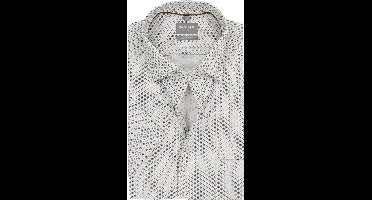 OLYMP Luxor comfort fit overhemd - korte mouw - dobby - wit met blauw en beige dessin - Strijkvrij - Boordmaat: 45