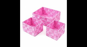 Opbergmandjes Set van 3 Roze 1 Groot 22x16x9 cm en 2 Kleine 10x7,5x8 cm Organizer