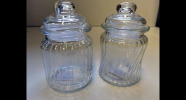 Glas - Voorraad pot met deksel - Decoratie potjes - 2 set - Klein - 12cm hoog - ø8cm.