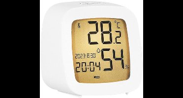 Digitale wekker – met temperatuur- en vochtigheidsweergave – werkt op batterijen – met sluimerfunctie – toont tijd en datum – klok voor slaapkamer of kantoor, Wit