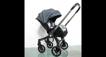 Kinderwagen - Buggy met Autostoel - Wandelwagen - 4-in-1 - Multifunctionele en Opvouwbare Reiswieg voor Pasgeborenen – Lichtgewicht Wandelwagen voor Reizen & Dagelijks Gebruik - Grijs