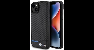 iPhone 15 Plus Backcase hoesje - BMW - Effen Zwart - Leer