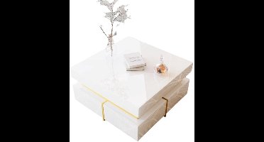 Salontafel – Koffietafel – Tafel – Woonkamertafel – Hoogglans Afwerking – Gouden Accenten – Twee Lades