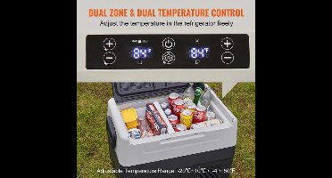 Mini Koelkast - Auto Koelkast - Draagbare Compressor Koelbox - Elektrische Vriesbox - met Wielen - Hendel - voor Camping - Auto - Vrachtwagen - Boot - 35L - 60W - 65.2 x 36 x 42 cm - Zwart/Wit