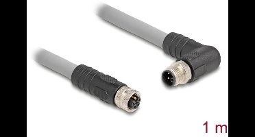 Delock M12 Cable L-coded 5 pin male right angled to female straight PUR suitable for drag chains 1 m grey
