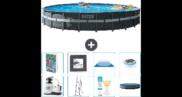 Intex Rond Ultra XTR Frame Zwembad - 732 x 132 cm - Inclusief Pomp - Ladder - Grondzeil - Afdekzeil - Vloertegels - Verlichting - 9-delig