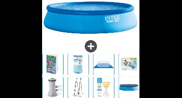 Intex Rond Opblaasbaar Easy Set Zwembad - 457 x 107 cm - Blauw - Inclusief Pomp - Ladder - Grondzeil - Afdekzeil - Filter - Loungebed - 9-delig