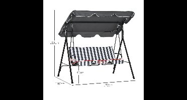 Tuinbank Schommel – Tuinschommel – Schommelbank – Tuinstoel – Buitenbank – 3-zits Met Zitkussen – Verstelbare Zonneluifel – Max 240 kg Draagkracht – 172x110x153 cm – Grijs/Wit