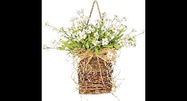 Hangende Kunstbloemenmand - Deur Kranz - Lente/Zomer Bloemendecoratie - Landelijke Stijl Wilde Bloemenkrans - Kunstbloemen - Voor Thuis & Boerderij Stijl - Seizoensgebonden Feestdecoratie - Wit A