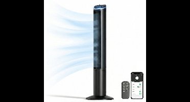 Komodo Breezi Torenventilator met App & Afstandsbediening – 3 Snelheden – Timer 1–15 uur – Oscillatie – Stille Modus – LED Display – Zwart