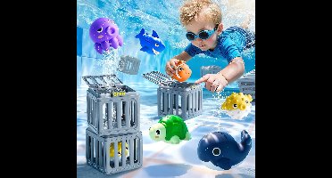 Speelgoed voor in het zwembad om mee te duiken, waterspel, speelset voor peuters met vissenbak en drijvende dieren, leuk cadeau voor buiten, strand, meer en zomerfeest.