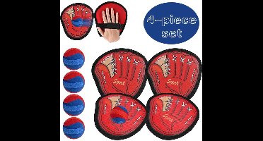 Klittenbandbal Gooispel - Met 4 Opvangschijven & 4 Ballen - Buitenspeelgoed voor Kinderen - Interactief 2-Speler Spel (Rood)