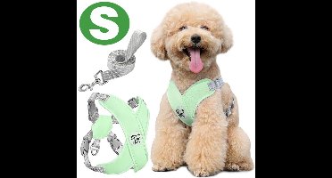 Hondentuigje Maat S met Riem – X-vorm Antislip Borsttuig – Verstelbaar & Reflecterend – Geschikt voor Kleine, Middelgrote Honden en Puppy’s (Groen)