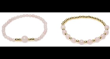 Armband rozenkwarts & hematiet set van 2