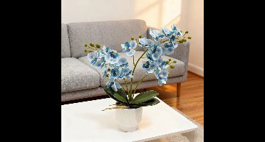 Kunstmatige Phalaenopsis-potten - Kunstmatige orchideeën - Kunstplanten - Geschikt als decoratie voor op tafels in huis, op kantoor, in de slaapkamer en in de woonkamer, en als potplantdecoratie - Blauw