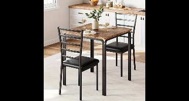Eettafelset – Eethoek – Keukentafelset – Zitgroep – Meubelset – Compact Design – Hardhout en Metaal – 3-delig – Voor 2 Personen