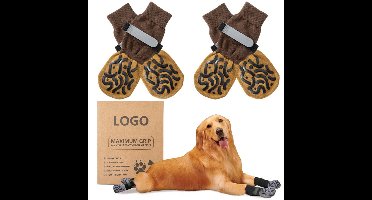 4 stuks Antislip Honden Sokjes met Verstelbare Klittenband – Zachte Pootbescherming voor Binnengebruik – Bruin – Maat L