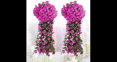 2 Stuks Orchideeën Hangende Bloemen, Kunstmatige Hangende Struikbloem Voor Bruiloft, Verjaardagsfeestje, Ceremonie, Huis, Tuin Nepbloemen Blauweregen Wijnstok Ratta, Slinger, Slinger - 90 cm - Paarsrood