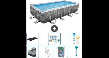 Bestway Rechthoekig Power Steel Zwembad - Rattanprint - 549 x 274 x 122 - Inclusief Pomp - Ladder - Afdekzeil - Onderhoudspakket - Thermometer - 8-delig
