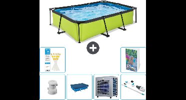EXIT Rechthoekig Lime Frame Zwembad - 300 x 200 x 65 cm - Inclusief Pomp Afdekzeil - Warmtepomp - Stofzuiger - 7-delig