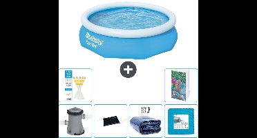 Bestway Rond Opblaasbaar Fast Set Zwembad - 305 x 76 cm - Blauw - Inclusief Pomp Solar Mat - Solarzeil - Vloertegels - 7-delig