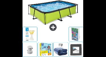 EXIT Rechthoekig Lime Frame Zwembad - 300 x 200 x 65 cm - Inclusief Pomp Onderhoudspakket - Solarzeil - Vloertegels - 7-delig