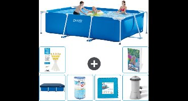 Intex Rechthoekig Frame Zwembad - 300 x 200 x 75 cm - Blauw - Inclusief Afdekzeil - Filter - Vloertegels - Zwembadfilterpomp - 7-delig